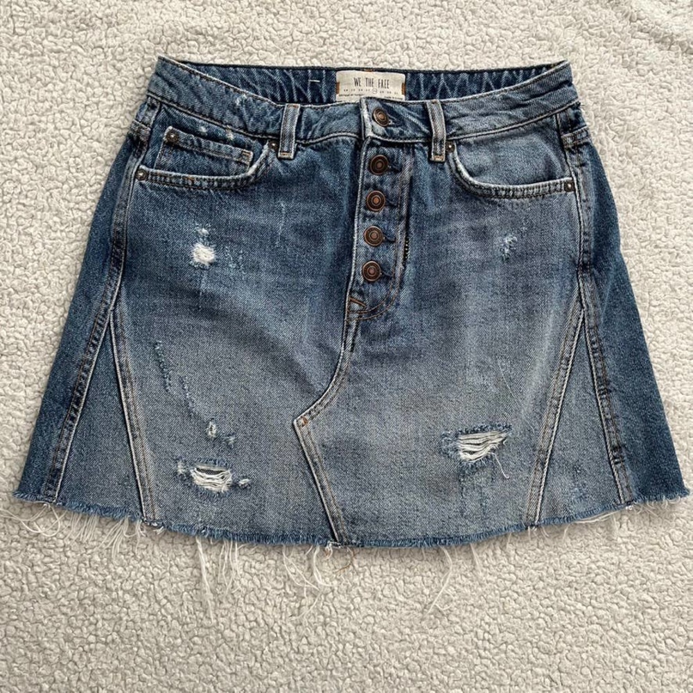 Free People Denim High Waisted Cutoff Mini Skirt Women size 28 - Picture 5 of 11